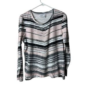 Chicos Weekends White Striped Embellished Long Sleeve Blouse 1